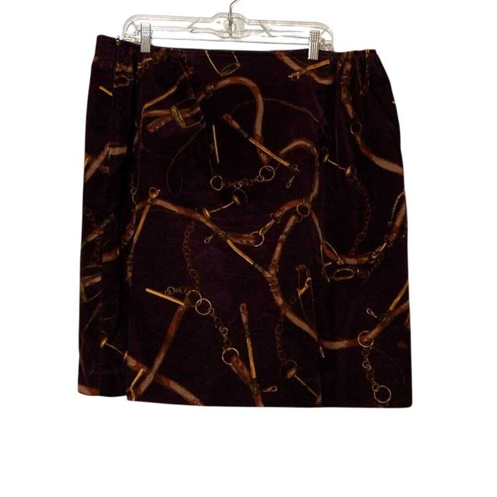 Talbots Corduroy Skirt Sz 16W Burgundy Equestrian Horse Bit‎ Old Money Preppy